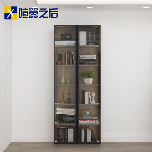 北欧玻璃门转角书柜置物架办公展示柜带灯组合书橱定制书架F-305 - 图3