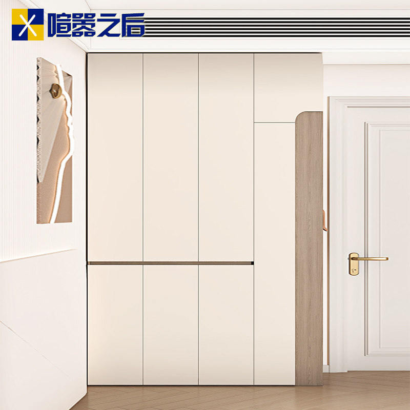 奶油风衣柜新款分区式收纳柜卧室家用到顶侧边柜储物一体衣橱8A46,淘宝优惠券,粉丝福利购,淘宝优惠卷