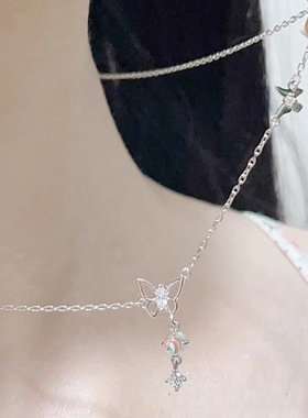 月光石极光蝴蝶结镂空项链小众