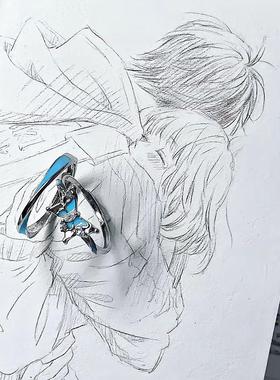 梦幻蓝蝶银河夜光情侣指环