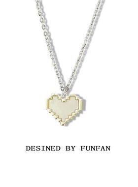 粉色马赛克桃心项链甜美森系少女