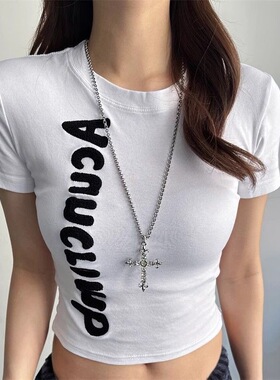 Y2K辣妹风个性锆石十字架项链女