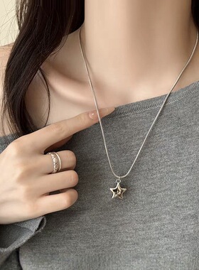韩系双层叠戴五角星项链女简约