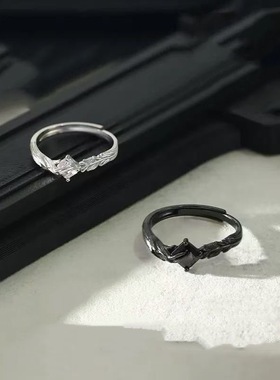 乌鸦与白鸽情侣戒指女男一对小众