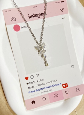 爆闪蓝色锆石蝴蝶流苏项链清冷感