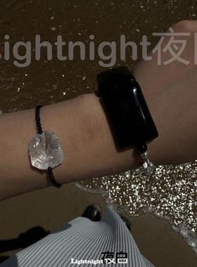 夜白男女款天然白水晶黑玛瑙手链