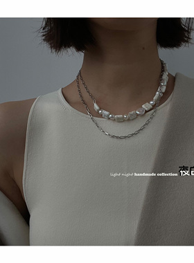 原创纯银原创异形天然淡水毛衣链