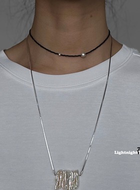 Lightnight夜白原创小众设计感天然黑玛瑙项链choker锁骨链