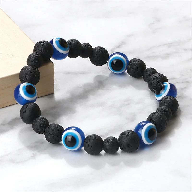 Charm Black Matte Lava Beads Bracelet Turkish Lucky Evil - 图2