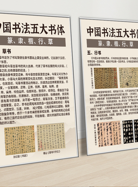 书法五大书体毛笔书法艺术培训机构教室布置文化墙海报贴画装饰画