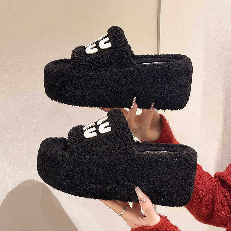 日本厚底时尚增高毛毛拖鞋女秋冬季外穿小个子显瘦高跟棉拖鞋,淘宝优惠券,粉丝福利购,淘宝优惠卷
