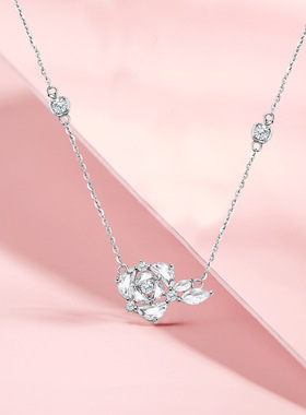 Disney迪士尼公主系列玫瑰之约S925纯银项链女款气质百搭女生礼物