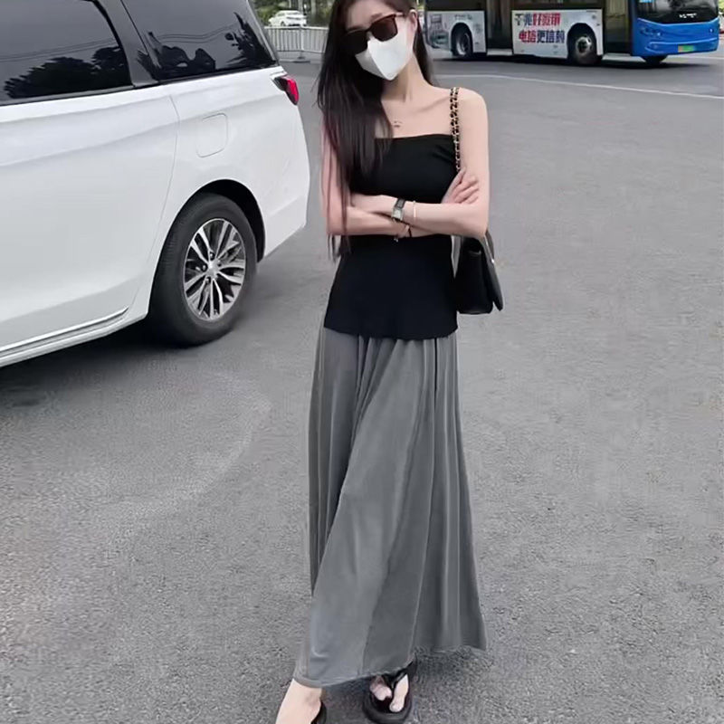 新款莫代尔垂坠感长裙到脚踝半身裙高腰显瘦垂感超长款女裙子夏