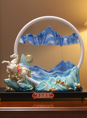 马到成功流沙画摆件酒柜高档装饰