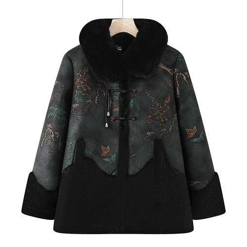 官方正品中老年人冬装外套女妈妈新中式国风上衣奶奶时尚皮毛一体 - 图3