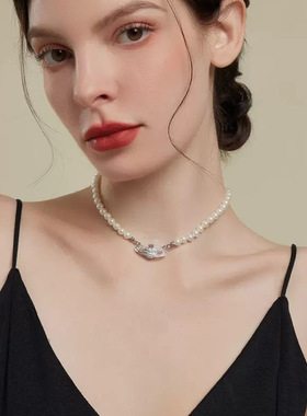 欧美新款土星珍珠项链