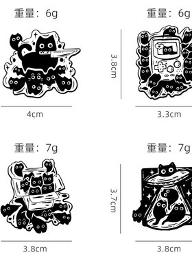 卡通黑色猫咪系列胸针创意百搭个性时尚服装配饰黑猫叼刀金属徽章
