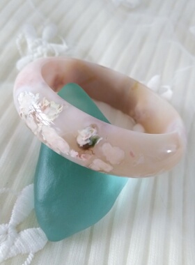 高冰奶油粉雪花樱花玛瑙手镯55+