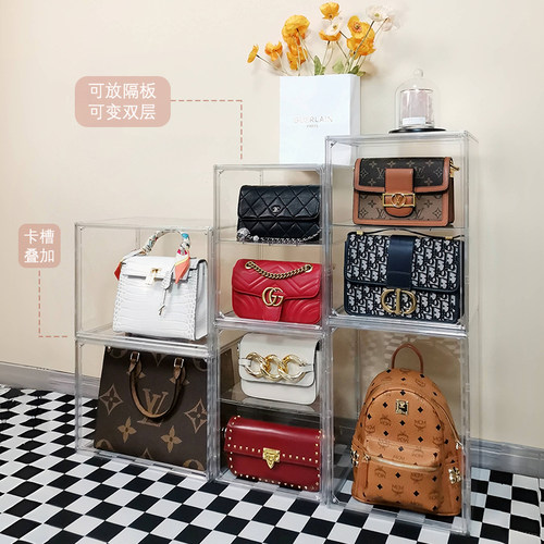 包包收纳盒神器透明柜挂袋奢侈品防尘展示柜子亚克力家用包置物架 - 图2