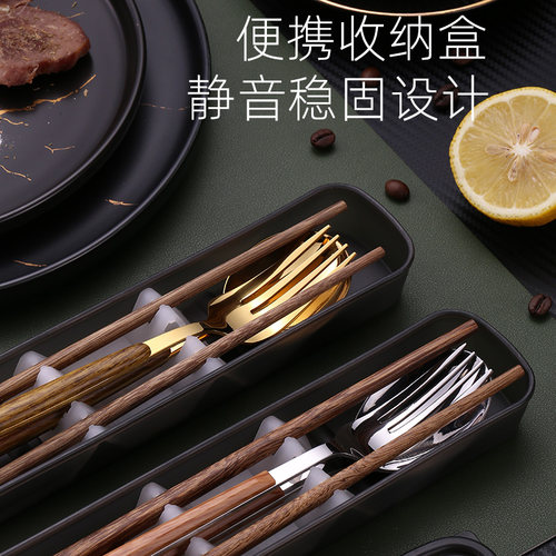 食品级不锈钢便携餐具筷子勺子套装学生上班族筷子勺子叉子三件套 - 图1