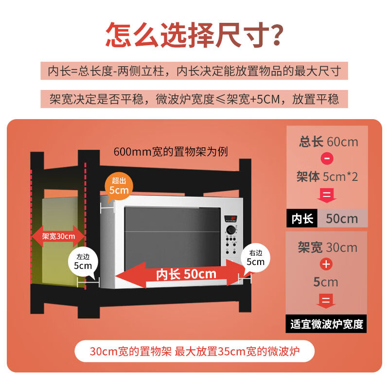 唐辑厨房置物架落地微波炉烤箱架家用杂物收纳架子黑色三层80*35* - 图2