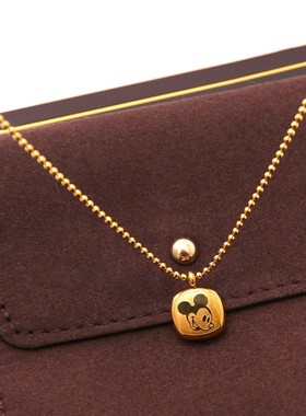 钛钢不掉色金色米奇吊坠锁骨链