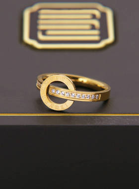 钛钢不褪色罗马数字锆石女戒