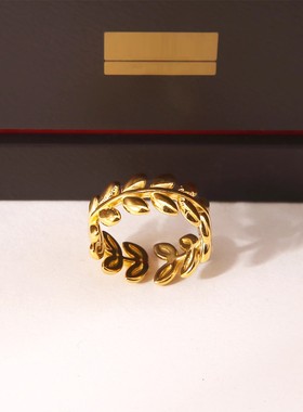 钛钢不掉色金色麦穗开口戒指