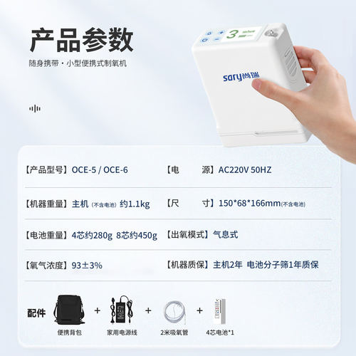 尚瑞便携式制氧机家用随身小型高原旅游车载吸持续出氧气双人使用 - 图2
