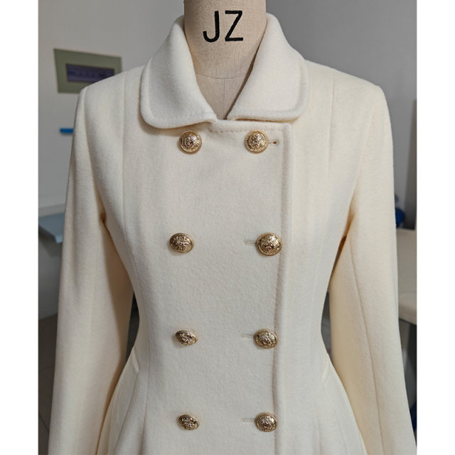 Thick umbrella hem cashmere coat with waistband lining, warm long black and white camel high-end woolen coat, winter new style for women