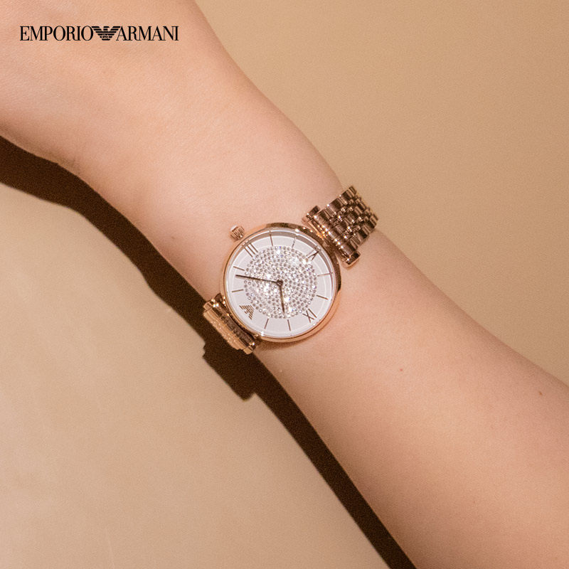官方正品Armani阿玛尼手表女士满天星镶钻女表时尚石英表AR11244
