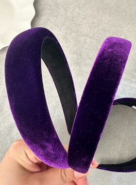 真丝丝绒发箍紫色秋冬时尚气质高级感韩版轻奢小众潮网红细窄宽版