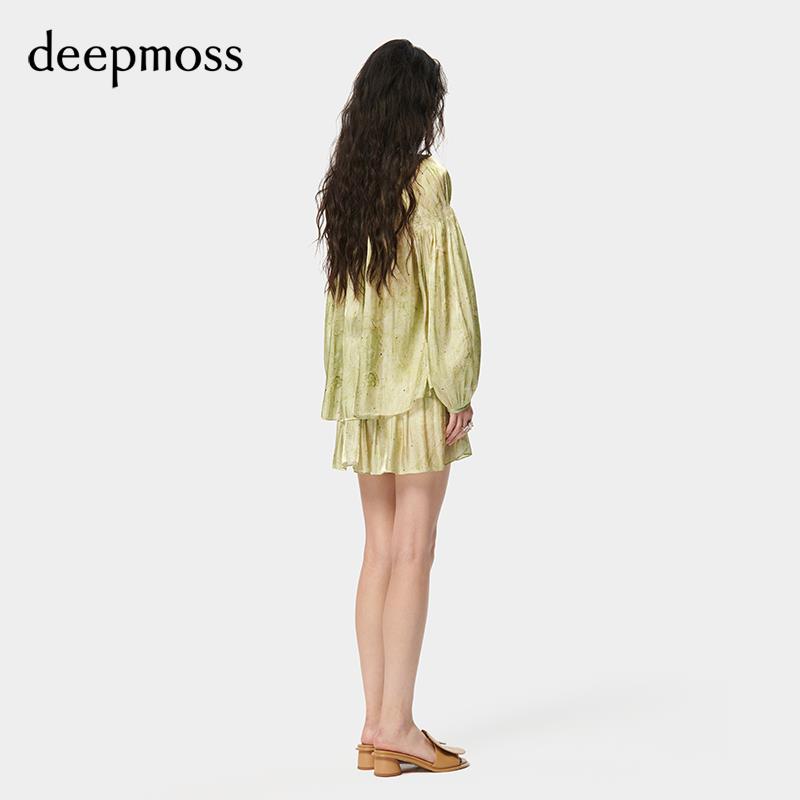 【deepmoss】2024春夏新款女装时尚休闲水泽荡褶拼接飘片高腰裙裤 - 图2