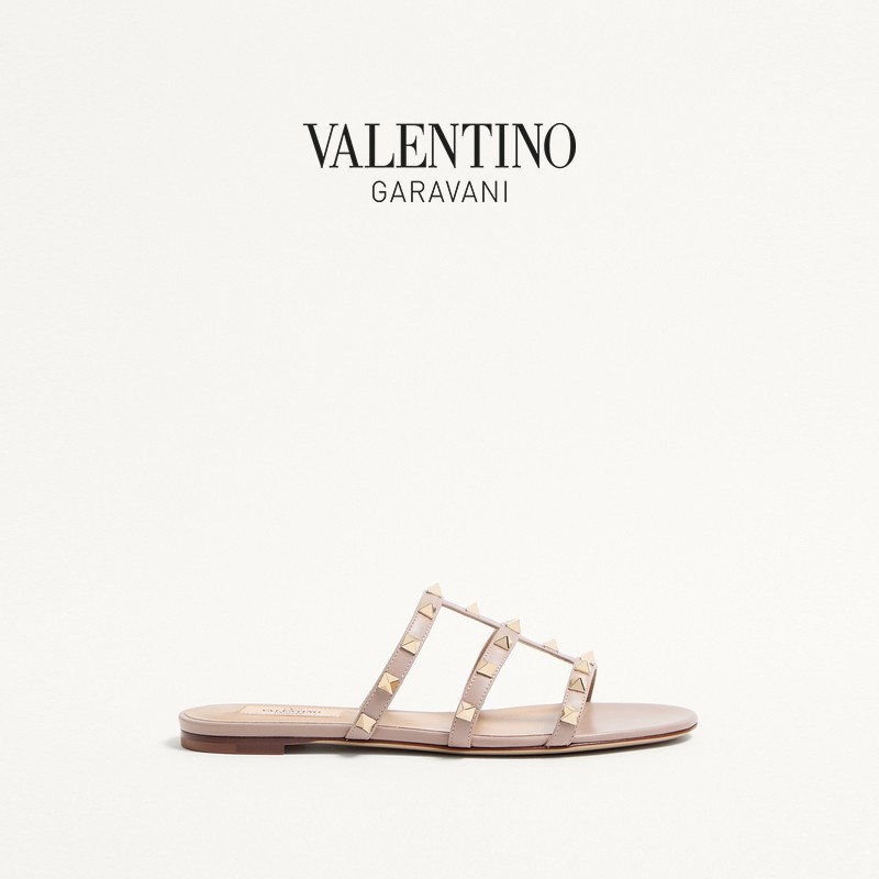 [礼物][6期免息]华伦天奴VALENTINO女士 ROCKSTUD拖鞋式平底凉鞋,淘宝优惠券,粉丝福利购,淘宝优惠卷