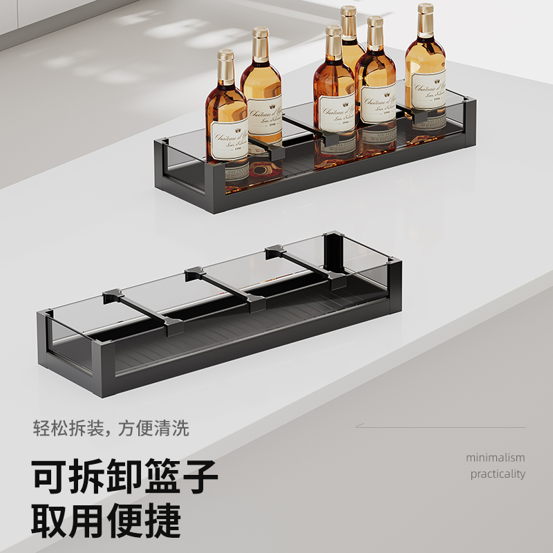高深柜侧装拉篮厨房橱柜大怪物冰箱旁夹缝侧边零食极窄抽拉柜拉篮