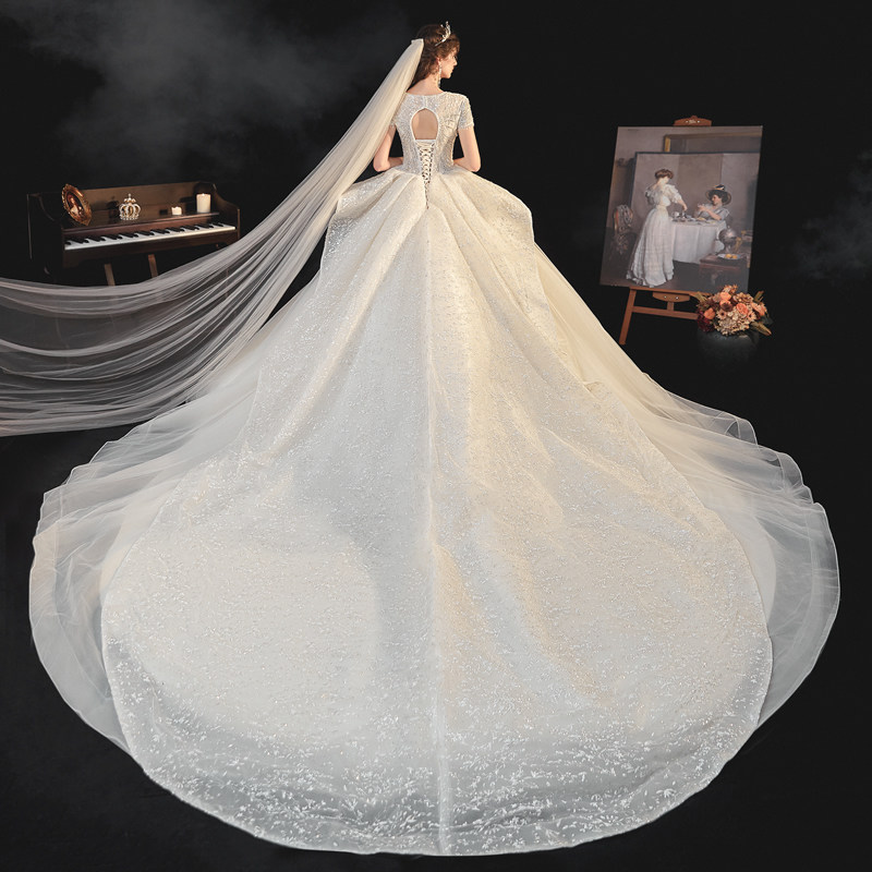 2020新款法式拖尾梦幻显瘦v领婚纱 红妆红尚婚纱