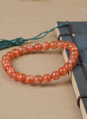 天然深橙色金沙太阳石手链 强烈金沙 橙月光石手链光彩强现货