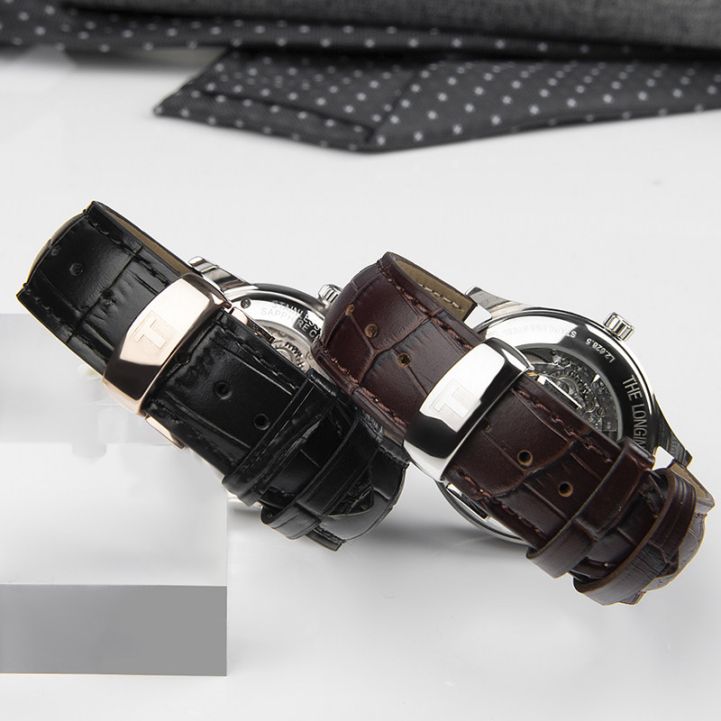 天梭力洛克真皮1853蝴蝶双按扣表带 gky配件