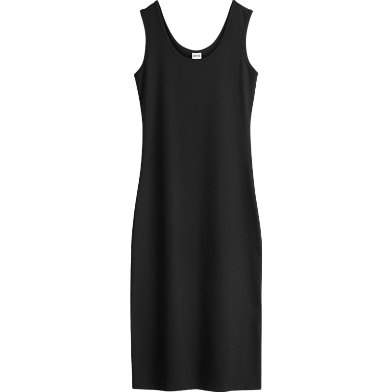 黑色纯棉修身吊带连衣裙女内搭夏季新款无袖气质打底背心裙中长款