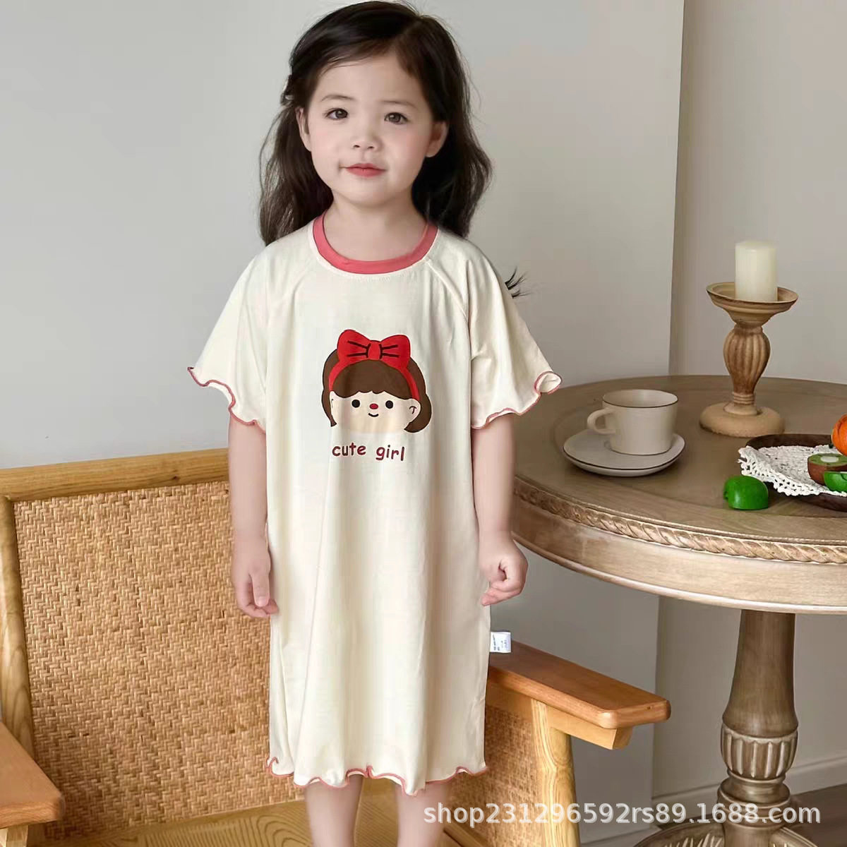 儿童女童韩版裙子莫代尔睡裙女宝宝夏季宽松中长款冰丝睡衣家居服,淘宝优惠券,粉丝福利购,淘宝优惠卷