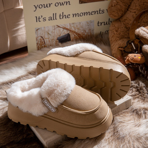 加绒厚底棉拖鞋女款秋冬季2025新款室内家居防滑家用毛毛绒拖鞋女 - 图1