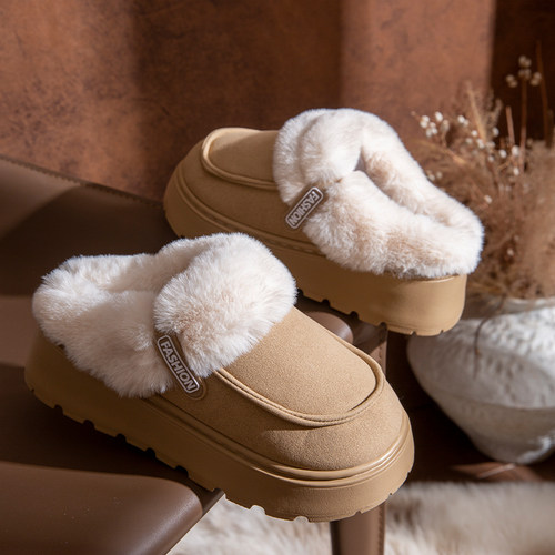 加绒厚底棉拖鞋女款秋冬季2025新款室内家居防滑家用毛毛绒拖鞋女 - 图2