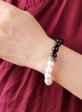 道家饰品太极九字真言手链黑曜石s925银转运珠混元珠八卦手串男款