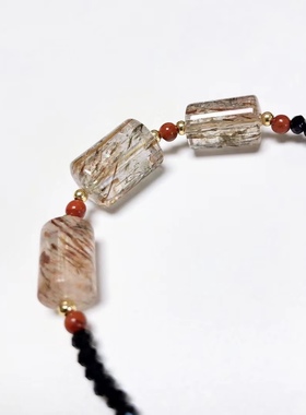 D422# 天然黑金超桶珠滚运珠锁骨链15*10mm 配黑尖晶万能链