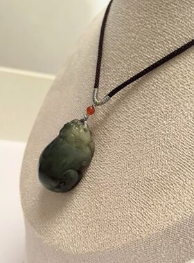 D629# 天然和田玉碧玉老料貔貅吊坠36.5*23*19.5mm 重23.95克