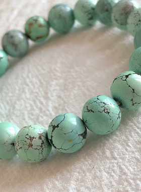 S22# 天然原矿高瓷绿松石网花手链10-10.8mm 重24.18g