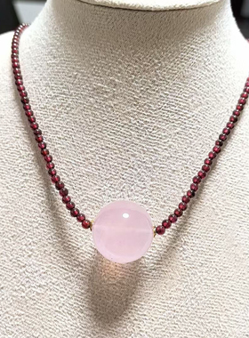 D480# 天然紫牙乌石榴石粉水晶吊坠锁骨链20mm 紫牙乌项链3mm