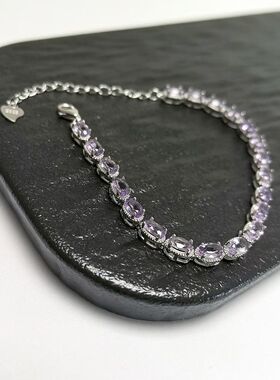 S395# S925通体纯银精工镶嵌紫水晶手链 九紫离火手链