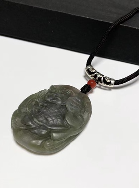 D1580# 天然和田玉龙龟吊坠52*37*14mm