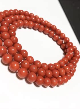 S384# 意大利红色圆珠三圈手链5.5mm 重23.24克